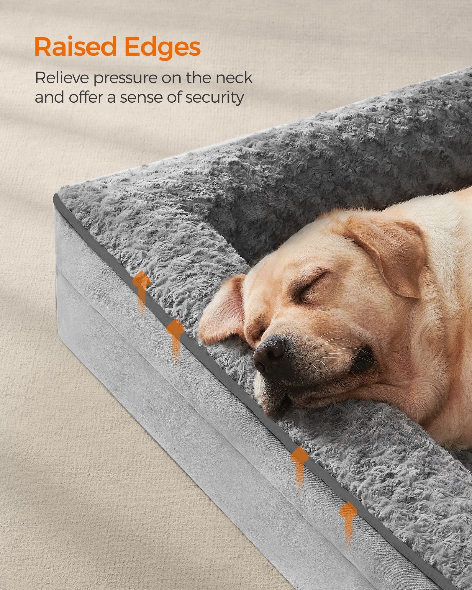 Orthopedic Dog Bed – Memory Foam – Dove Grey – Removable Washable Cover and Waterproof Liner