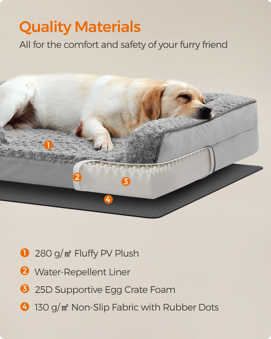 Orthopedic Dog Bed – Memory Foam – Dove Grey – Removable Washable Cover and Waterproof Liner