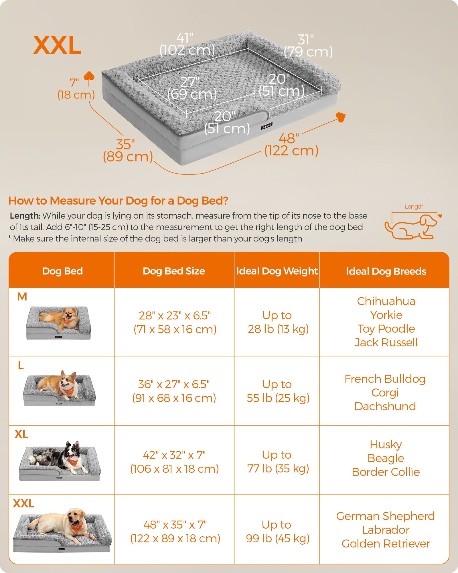 Orthopedic Dog Bed – Memory Foam – Dove Grey – Removable Washable Cover and Waterproof Liner