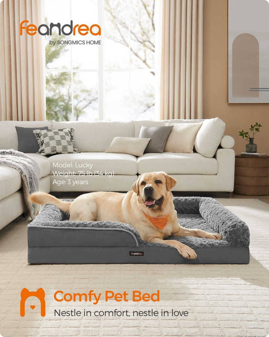 Orthopedic Dog Bed – Memory Foam – Slate Grey – Removable Washable Cover, Waterproof Liner