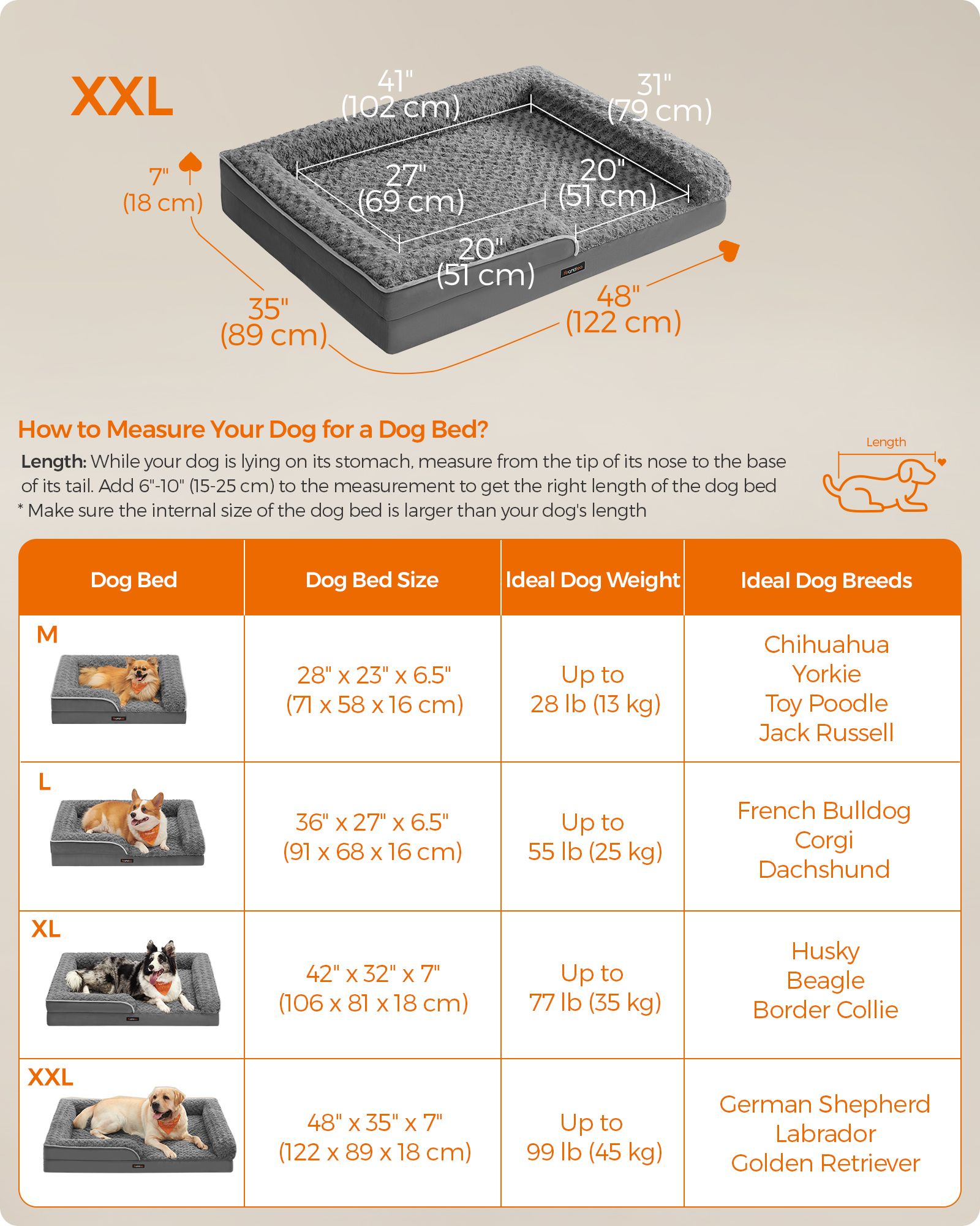 Orthopedic Dog Bed – Memory Foam – Slate Grey – Removable Washable Cover, Waterproof Liner