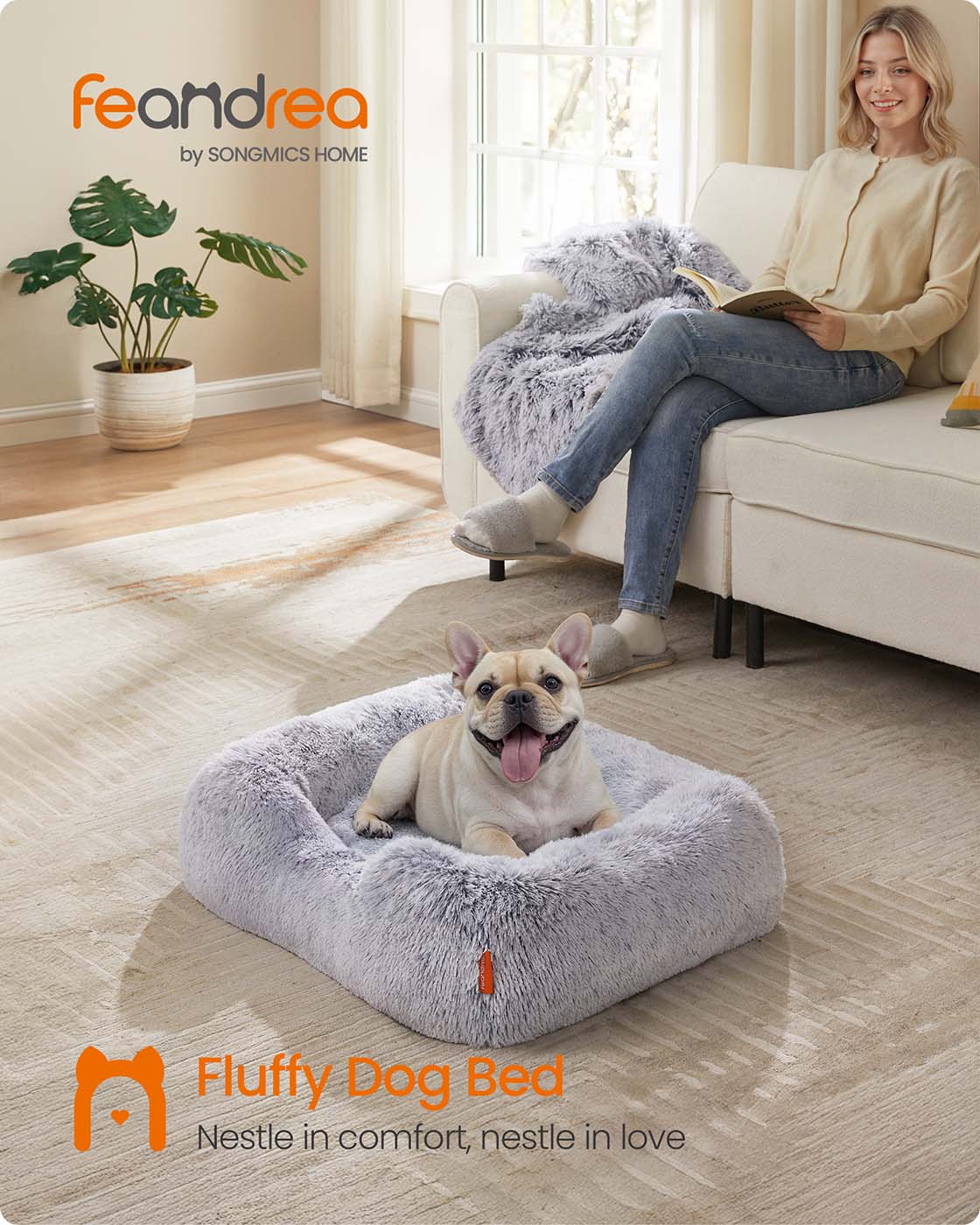 Dog Bed – Soft Padding – Grey Ombré – Removable and Machine Washable Cover, Non-Slip