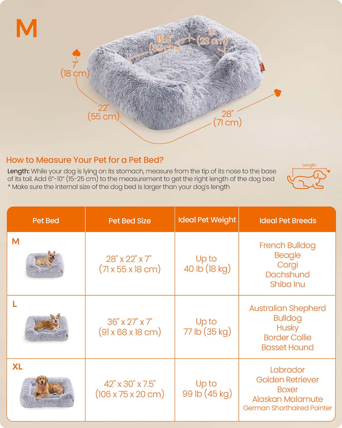 Dog Bed – Soft Padding – Grey Ombré – Removable and Machine Washable Cover, Non-Slip