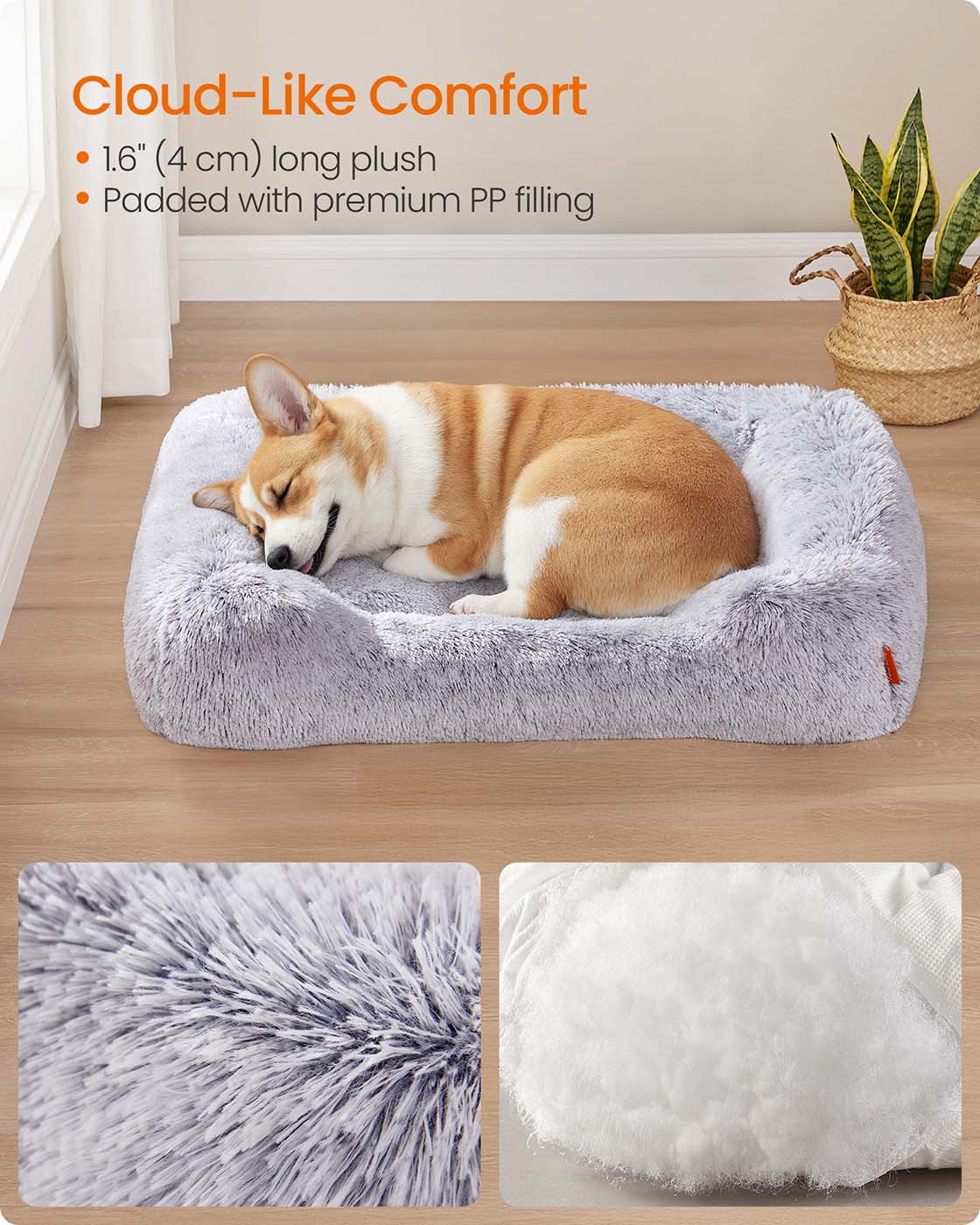 Dog Bed – Fabric – Grey Ombré – Soft Padding with Raised Edges and Removable Cover