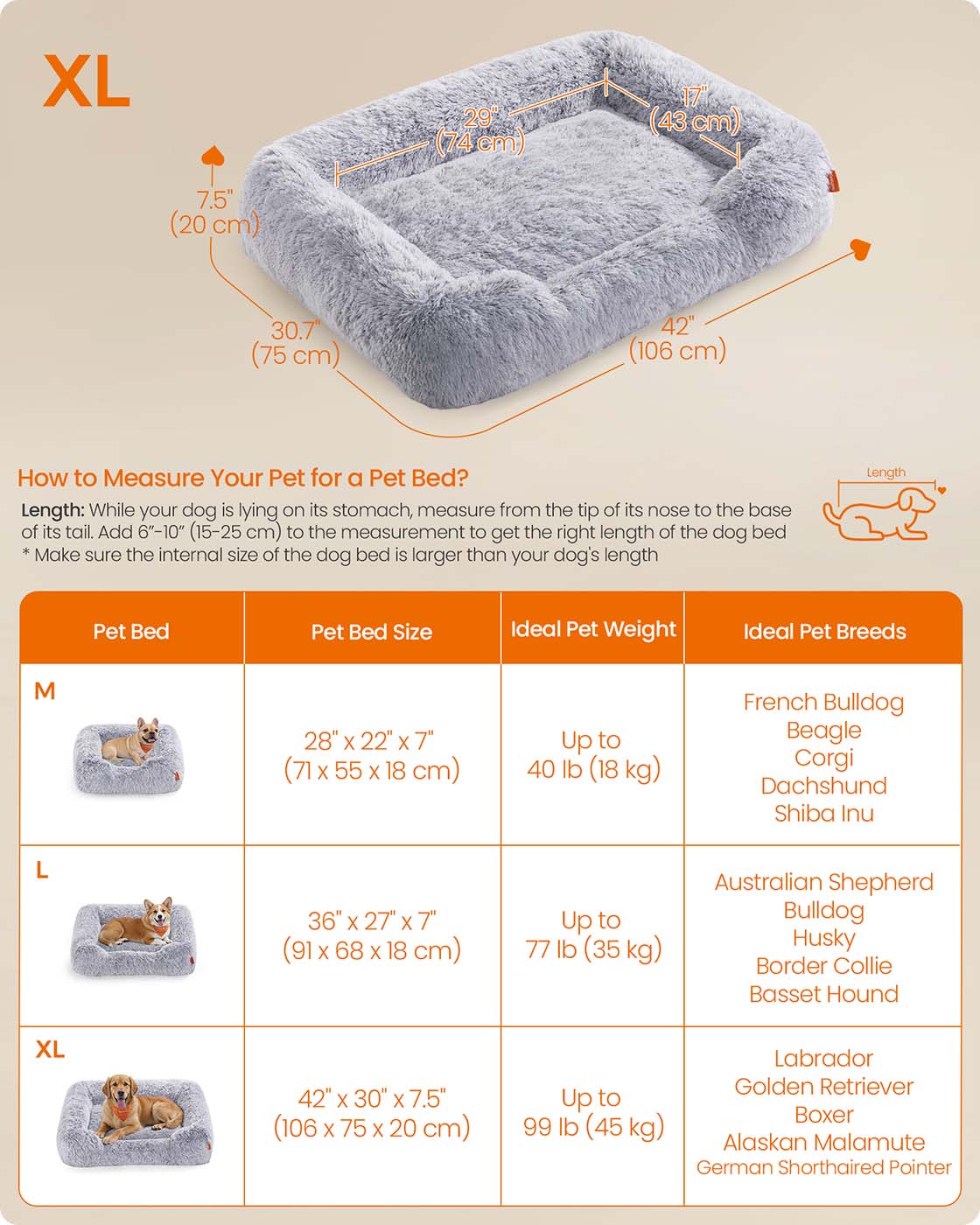 Dog Sofa Bed – Soft Padding – Grey Ombré – Removable and Machine Washable Cover