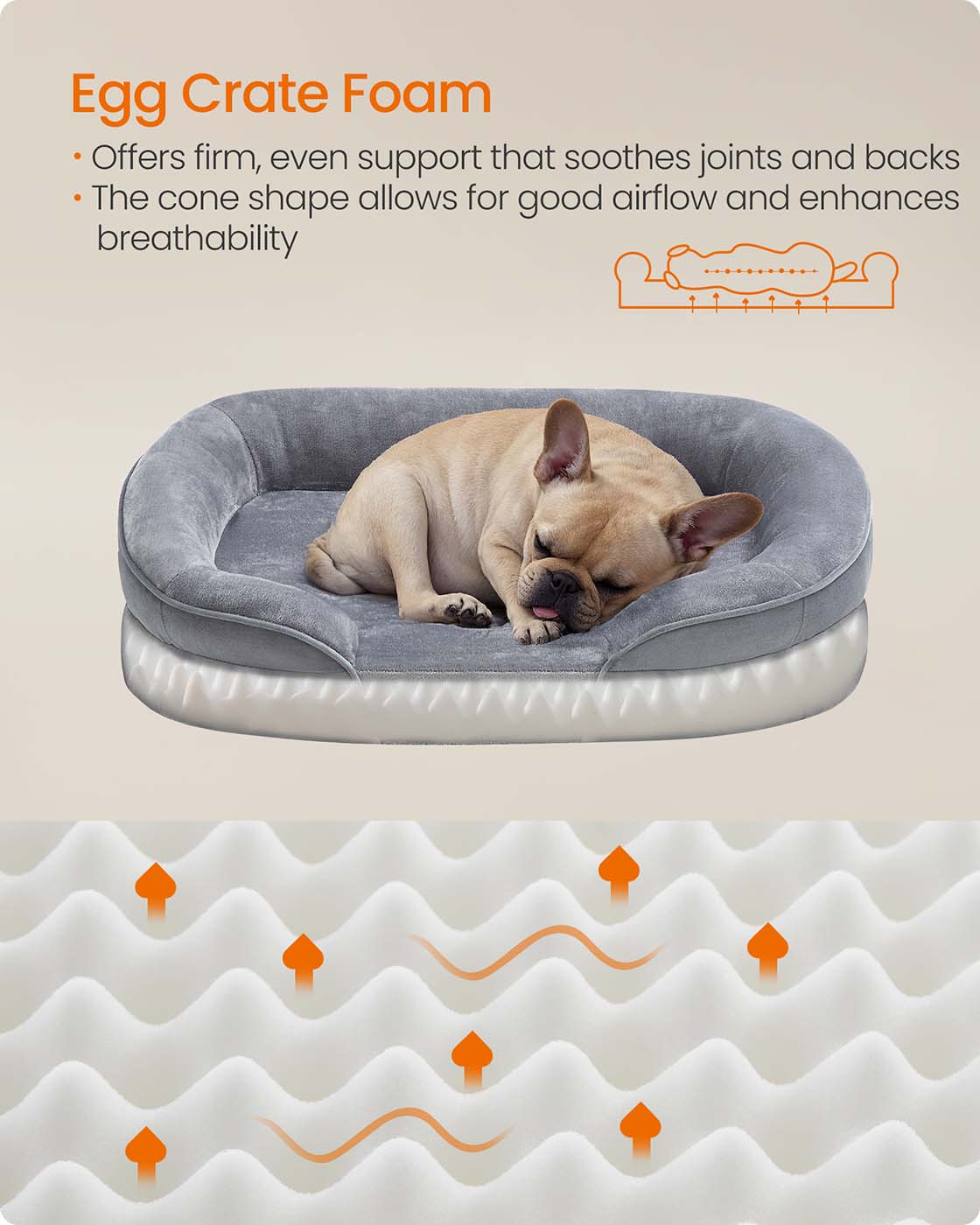 Orthopaedic Dog Sofa – Egg Crate Foam – Light Grey – Waterproof and Machine Washable