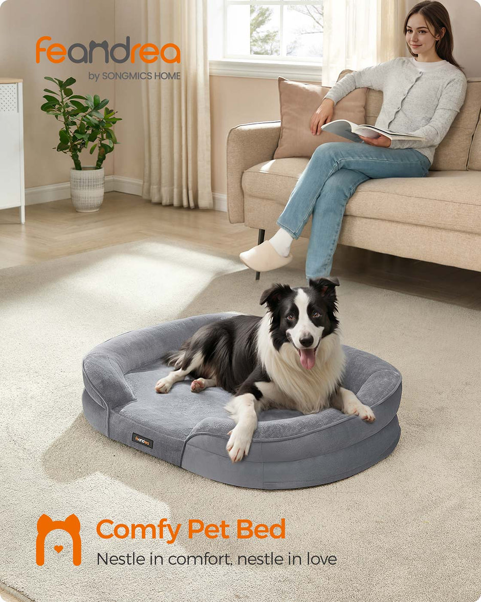 Orthopaedic Dog Sofa – Egg Crate Foam – Light Grey – Removable Cover and Non-Slip Design