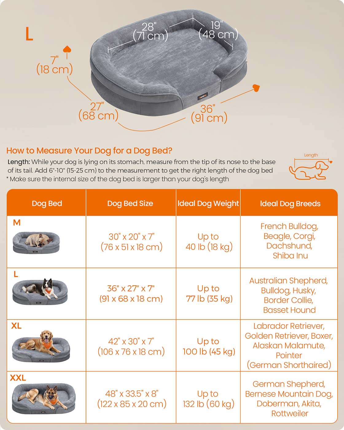 Orthopaedic Dog Sofa – Egg Crate Foam – Light Grey – Removable Cover and Non-Slip Design
