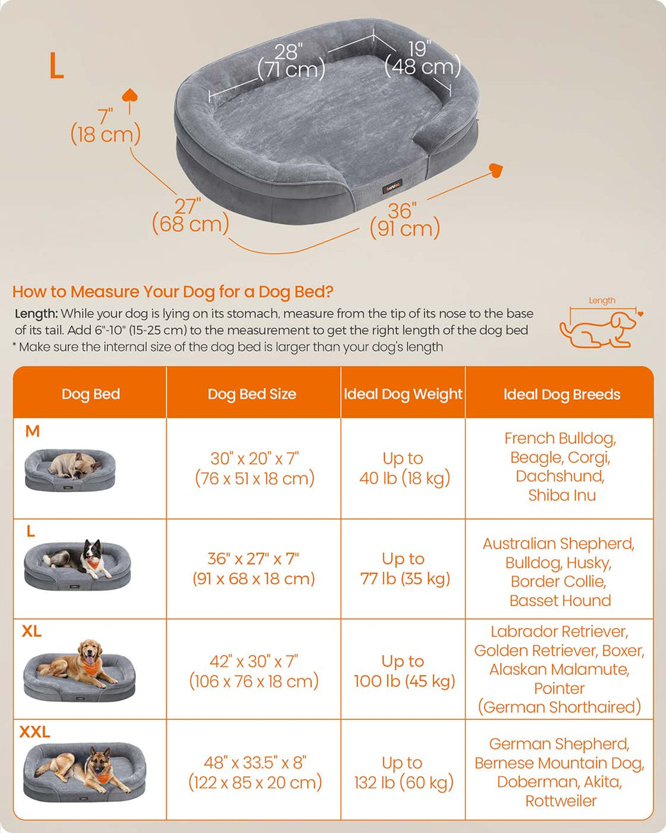 Orthopaedic Dog Sofa – Egg Crate Foam – Light Grey – Removable Cover and Non-Slip Design