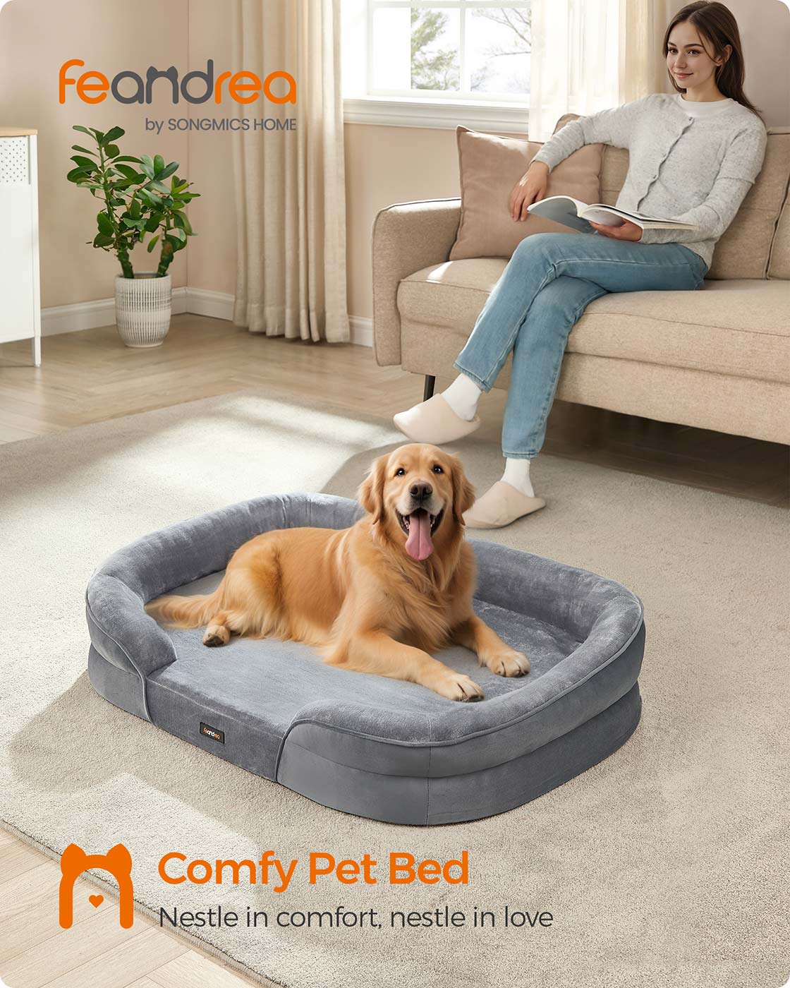 Orthopaedic Dog Sofa – Egg Crate Foam – Light Grey – Waterproof, Removable Cover, Non-Slip