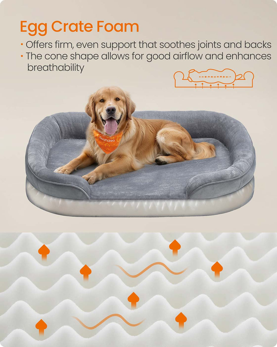 Orthopaedic Dog Sofa – Egg Crate Foam – Light Grey – Waterproof, Removable Cover, Non-Slip