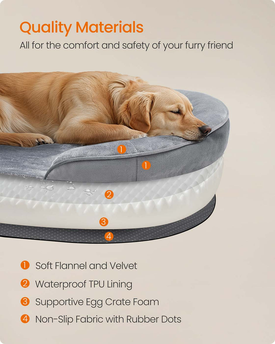 Orthopaedic Dog Sofa – Egg Crate Foam – Light Grey – Waterproof, Removable Cover, Non-Slip