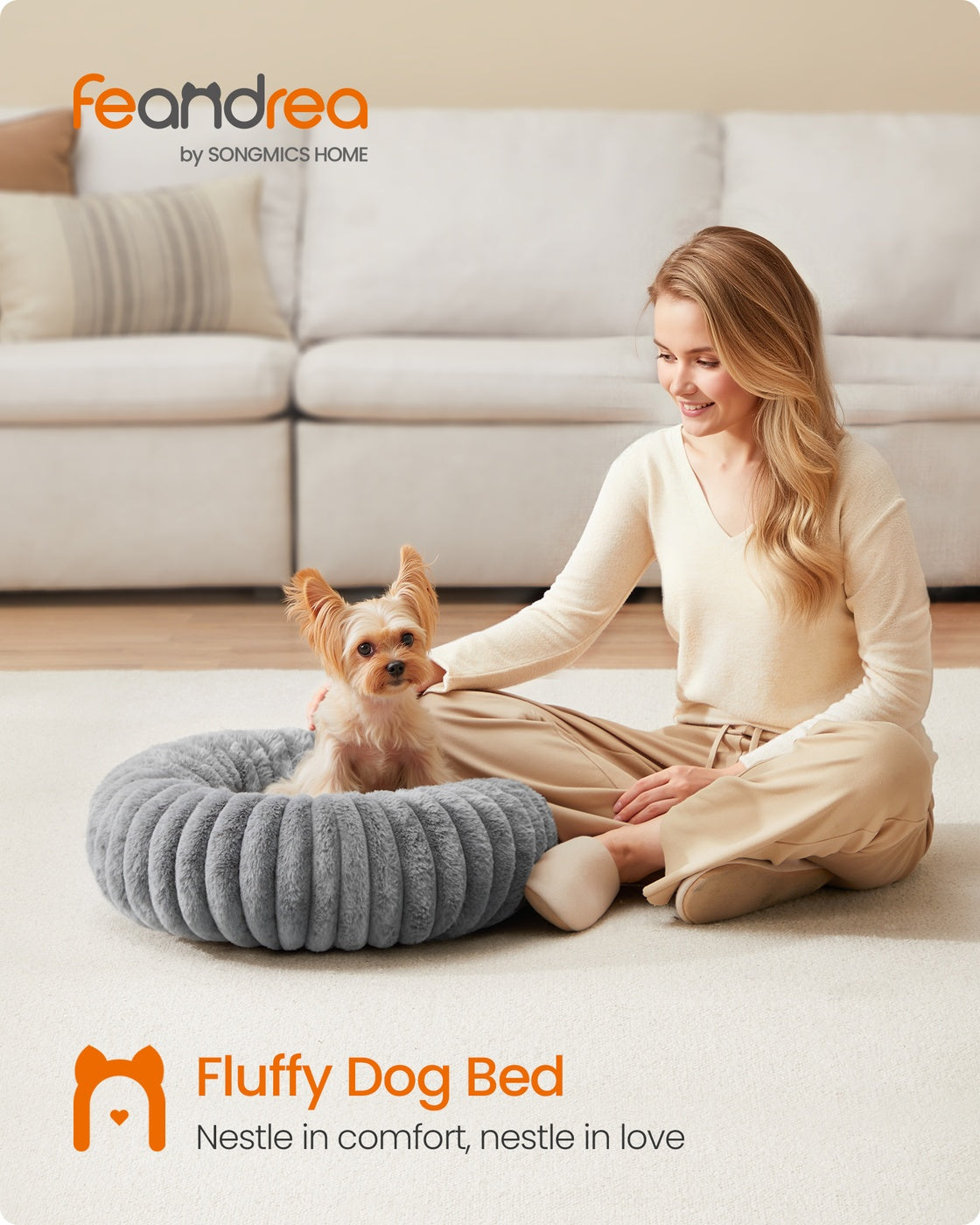 Small Dog & Cat Bed – Soft Padding – Dove Grey – Washable and Non-Slip