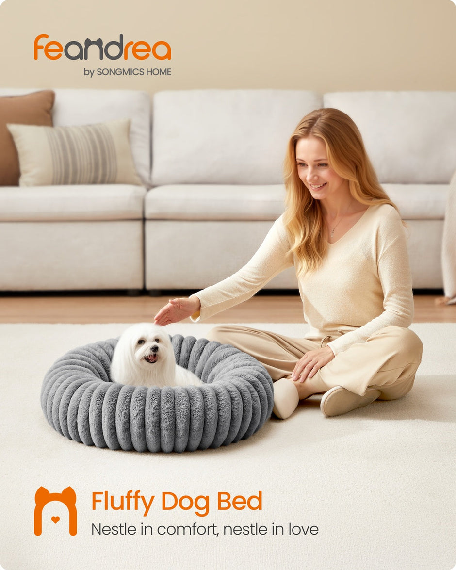 Medium Dog and Cat Bed – Soft Padding – Dove Grey – Washable and Non-Slip