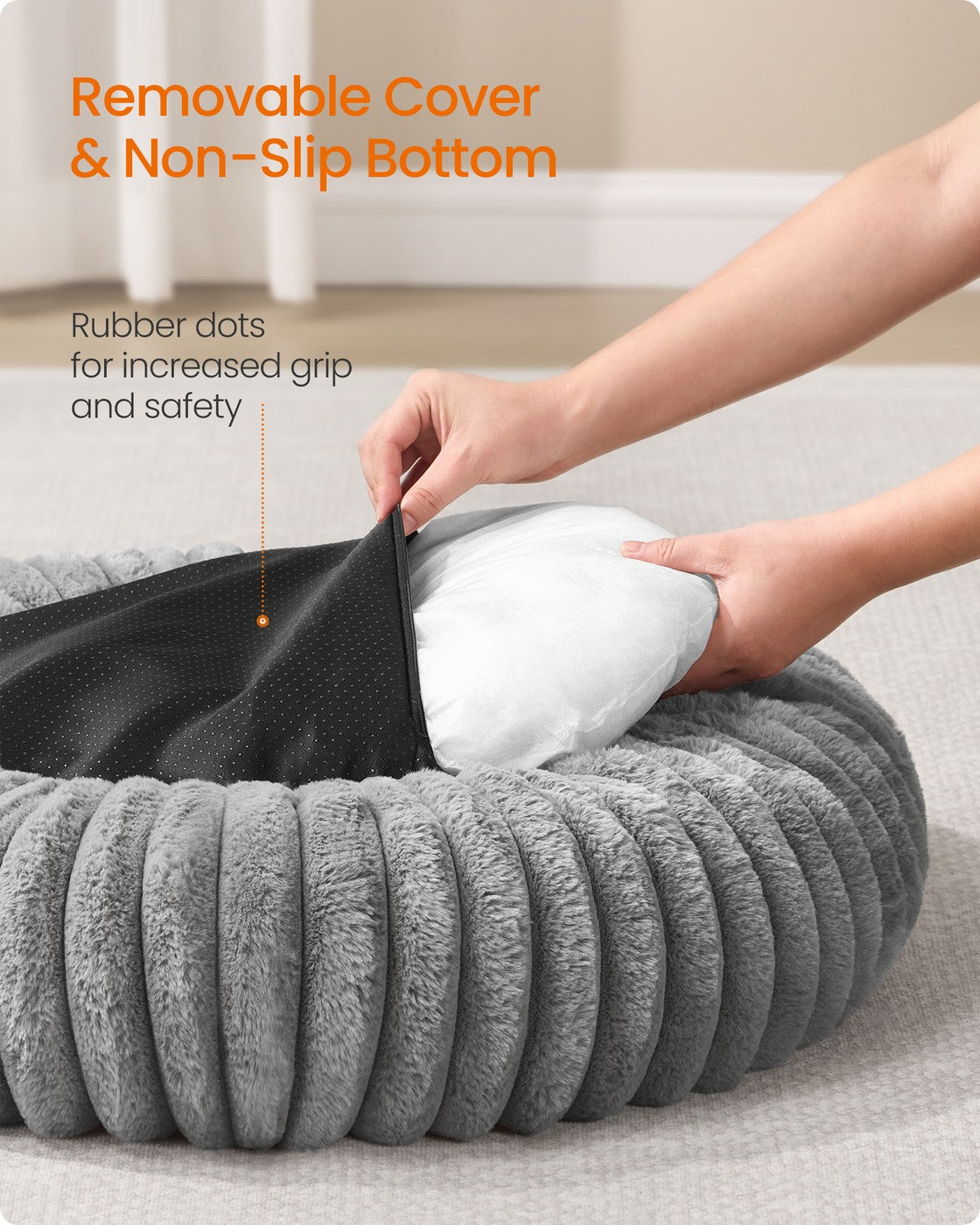 Large Dog Bed – Soft Padding – Dove Grey – Washable and Non-Slip