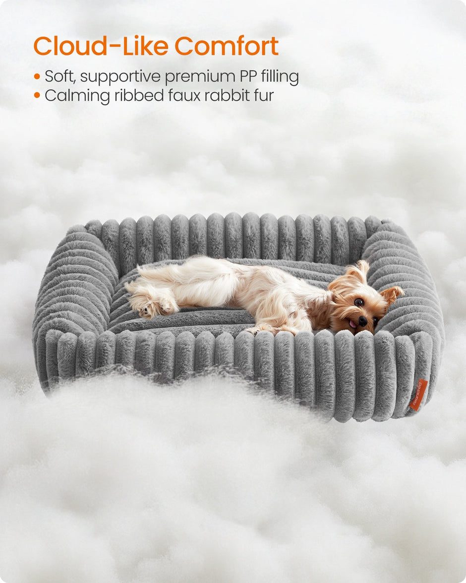 Medium Dog Sofa Bed – Fabric – Dove Grey – Soft Padding, Washable, 71 x 55 x 18 cm