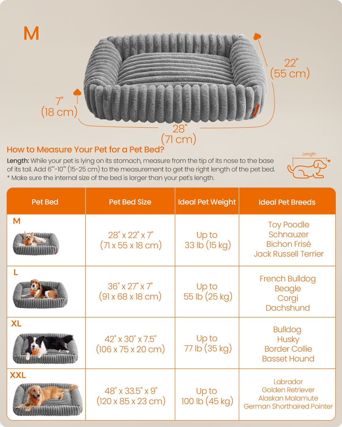 Medium Dog Sofa Bed – Fabric – Dove Grey – Soft Padding, Washable, 71 x 55 x 18 cm