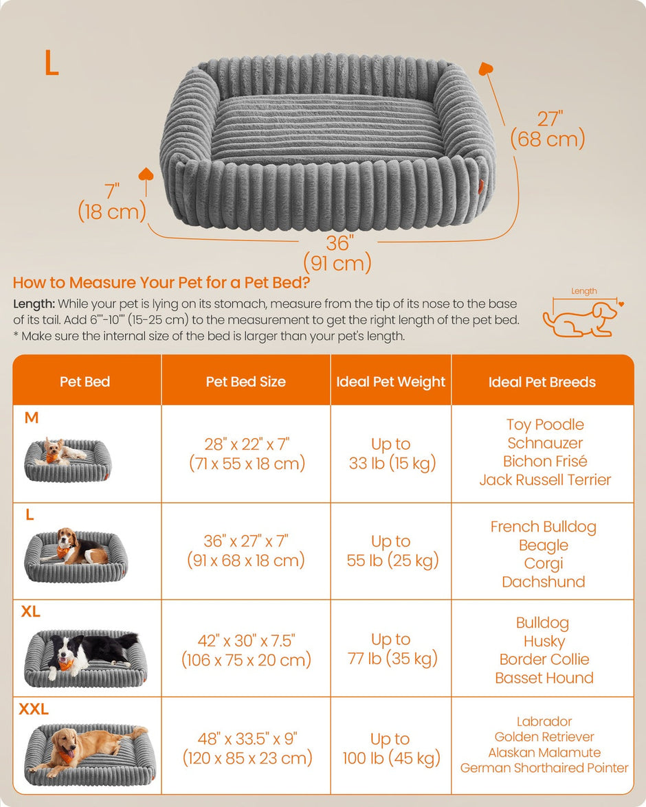 Large Dog Sofa Bed – Soft Padding – Dove Grey – Washable 91 x 68 x 18 cm