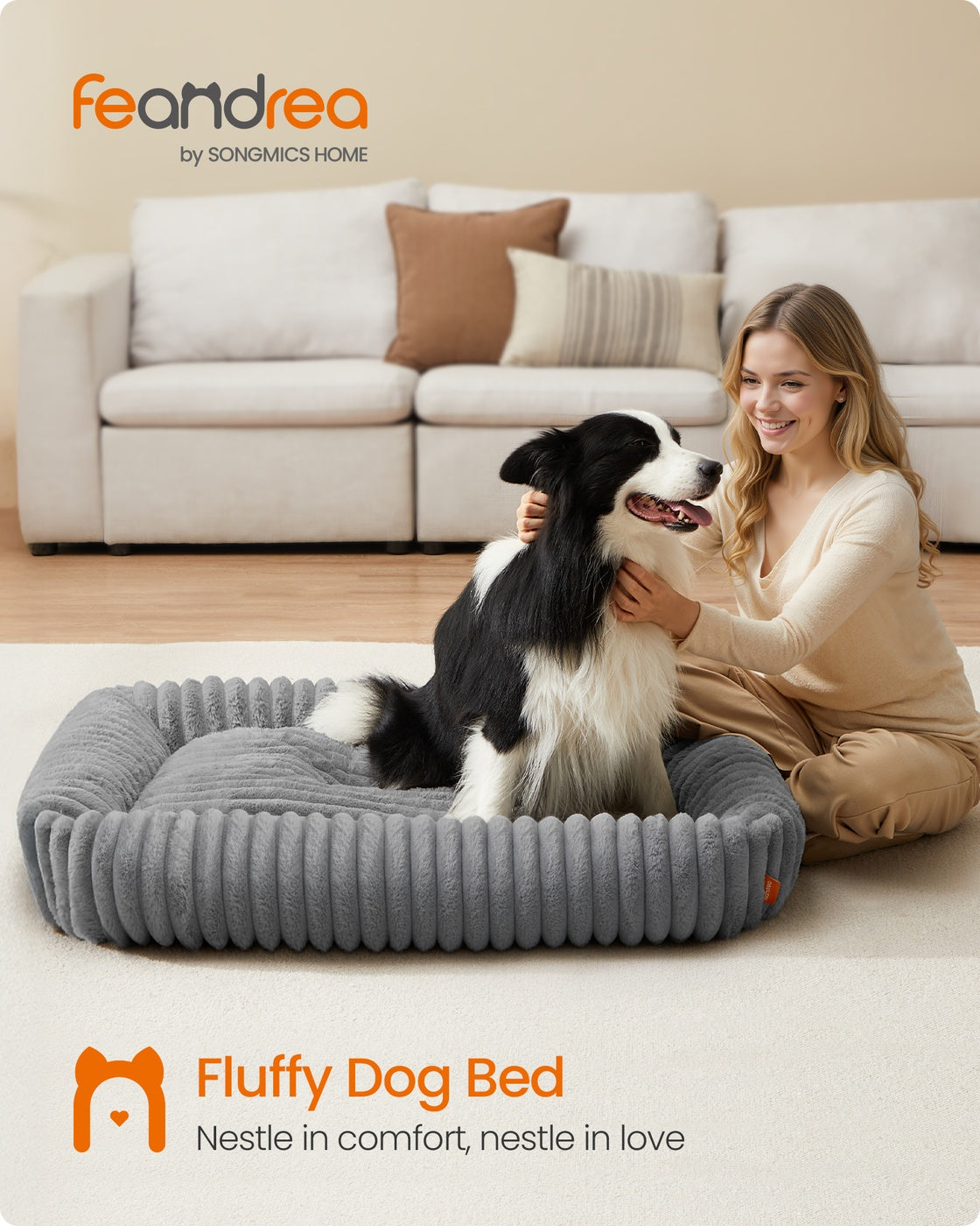 Large Dog Sofa Bed – Soft Padding – Dove Grey – Washable