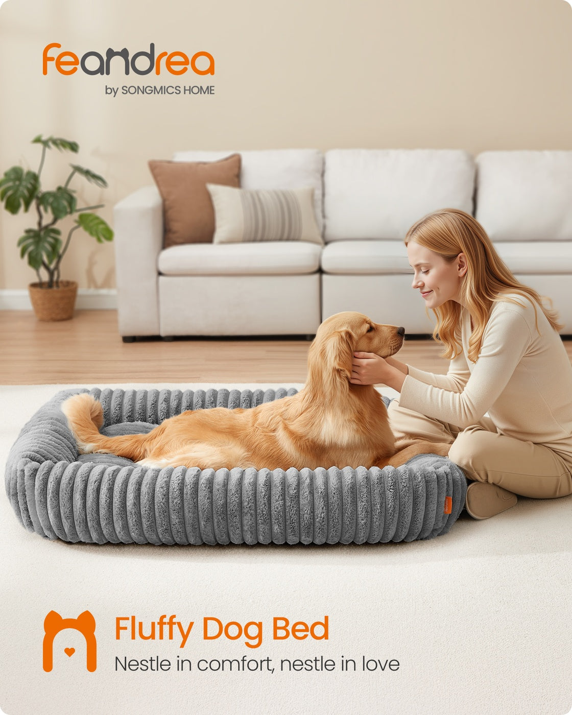 Extra Large Dog Sofa Bed – Soft Padding – Dove Grey – Washable