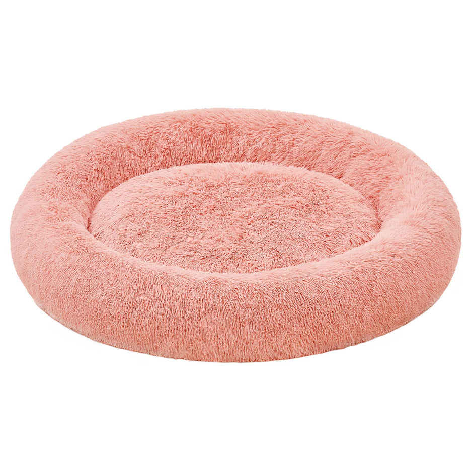 Fluffy Dog and Cat Bed – Soft Plush – Pink – Washable Cover, 120 cm Wide