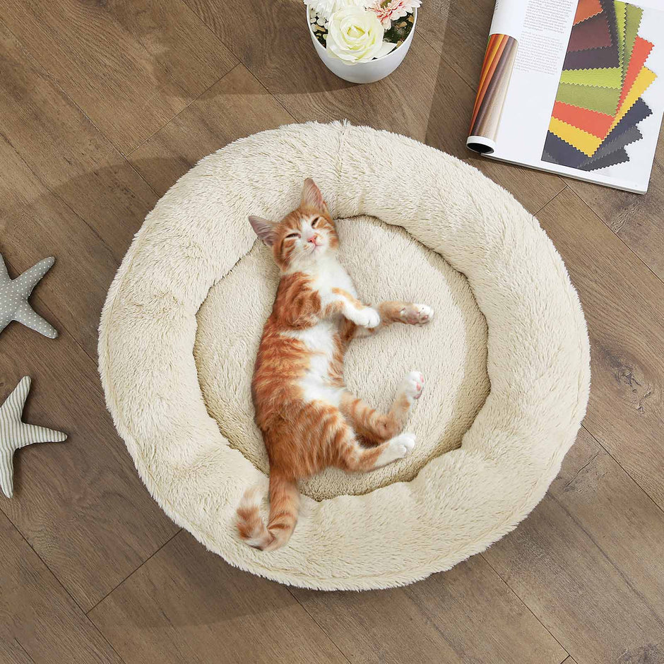 Donut Dog Bed – Fabric – Dark Grey – Non-Slip Bottom, 55 cm Diameter