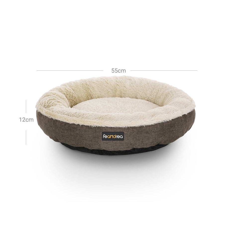 Donut Dog Bed – Fabric – Dark Grey – Non-Slip Bottom, 55 cm Diameter
