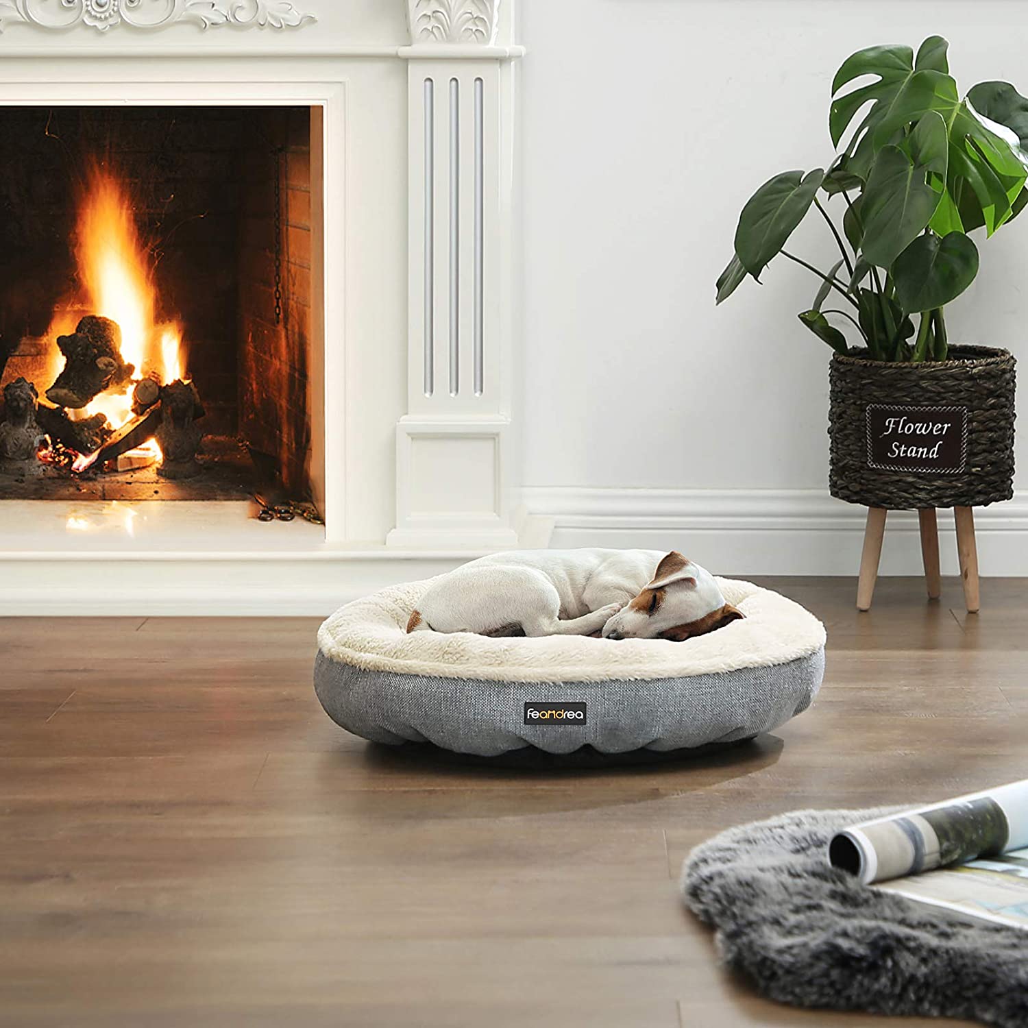 Donut Shape Dog Bed – Fabric – Dark Grey – 55 cm Diameter