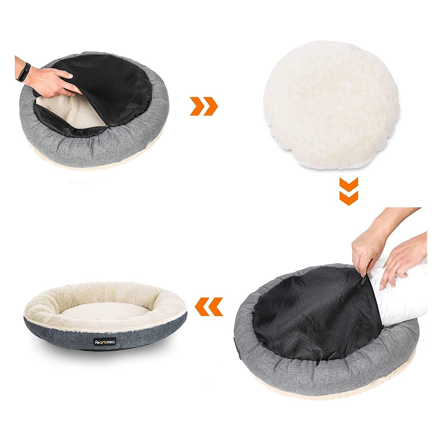 Donut Shape Dog Bed – Fabric – Dark Grey – 55 cm Diameter