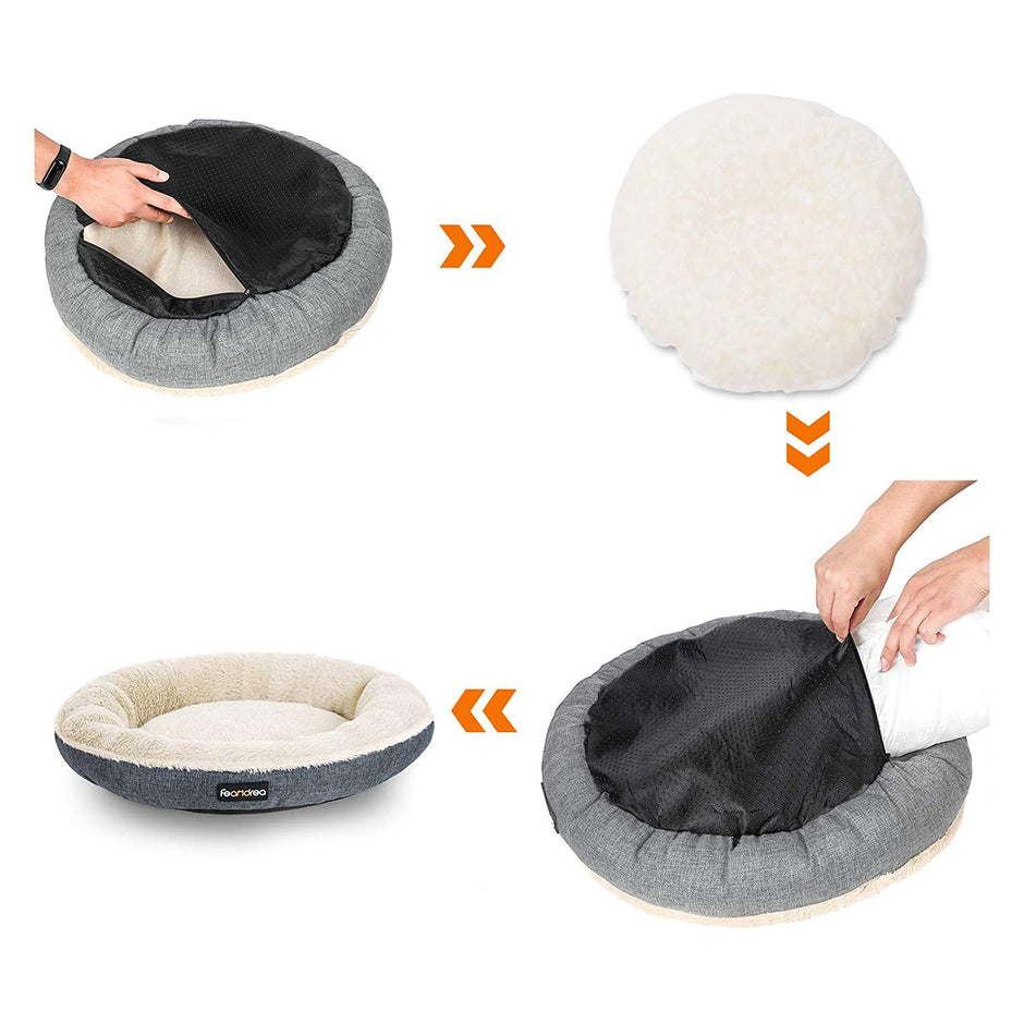 Donut Shape Dog Bed – Fabric – Dark Grey – 55 cm Diameter