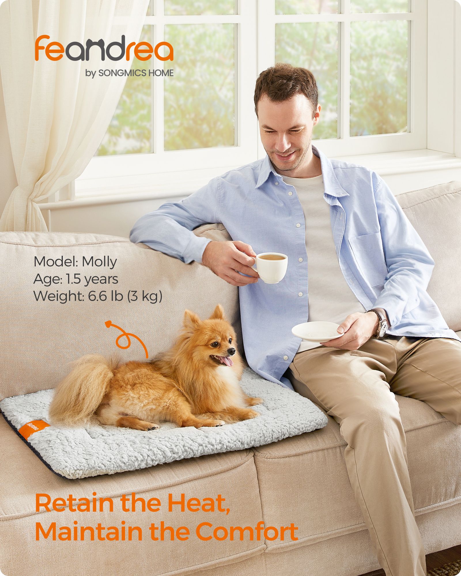 Dog Cat Bed – Polyester – Dove Grey – Machine Washable, Non-Slip, 60 x 45 cm
