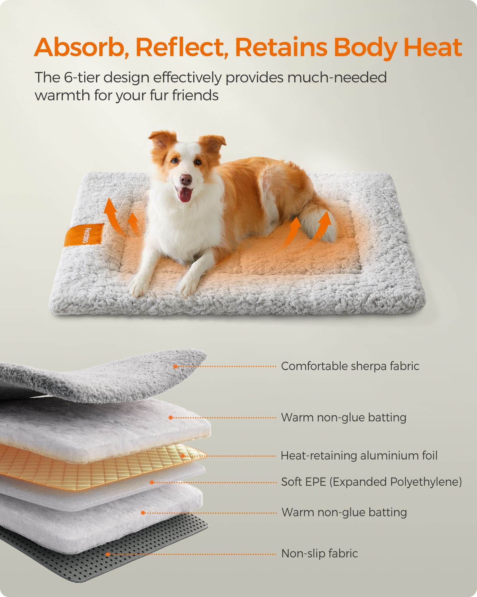 Dog and Cat Bed – PP – Dove Grey – Machine Washable, Non-Slip, 90 x 65 cm
