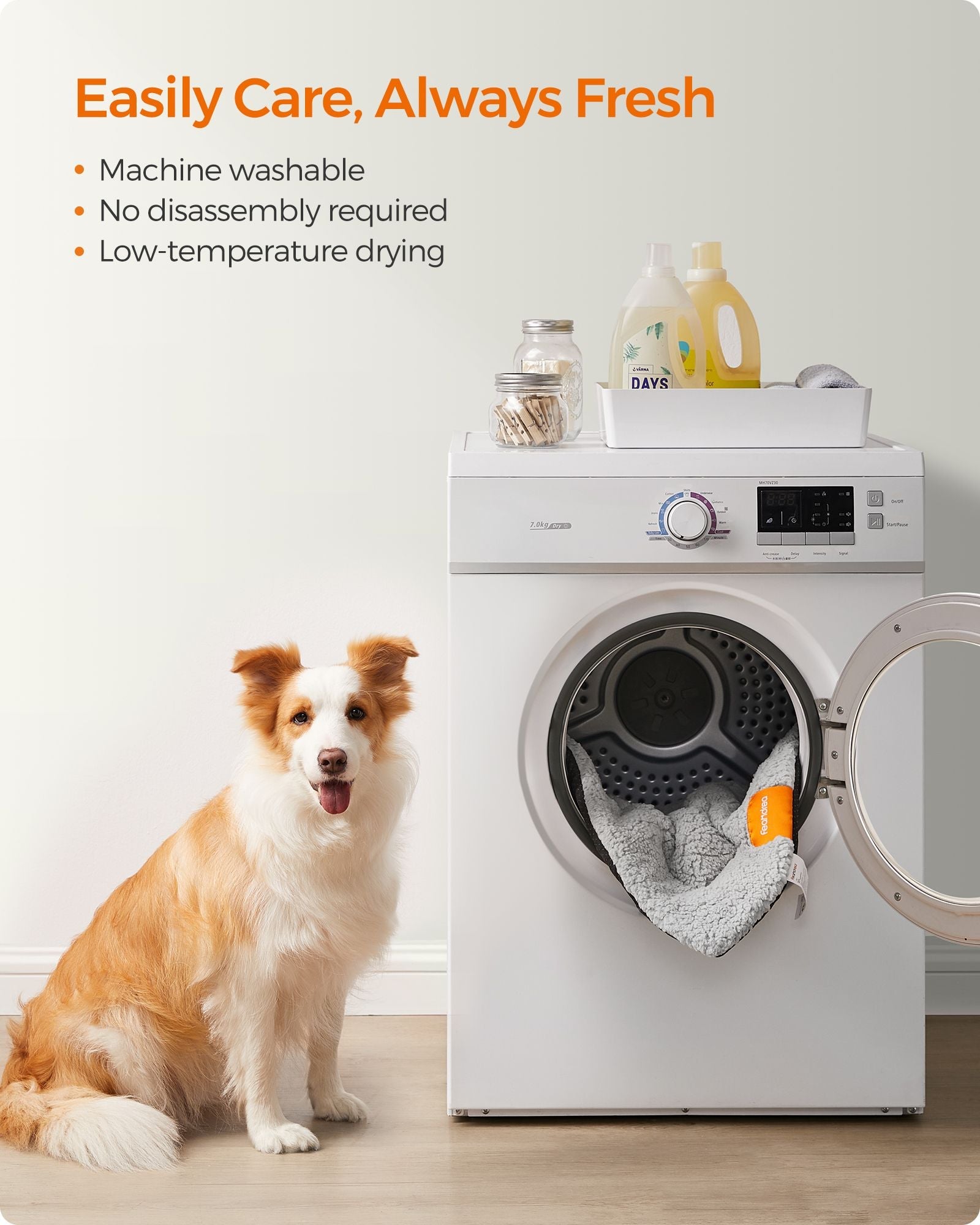 Dog and Cat Bed – PP – Dove Grey – Machine Washable, Non-Slip, 90 x 65 cm