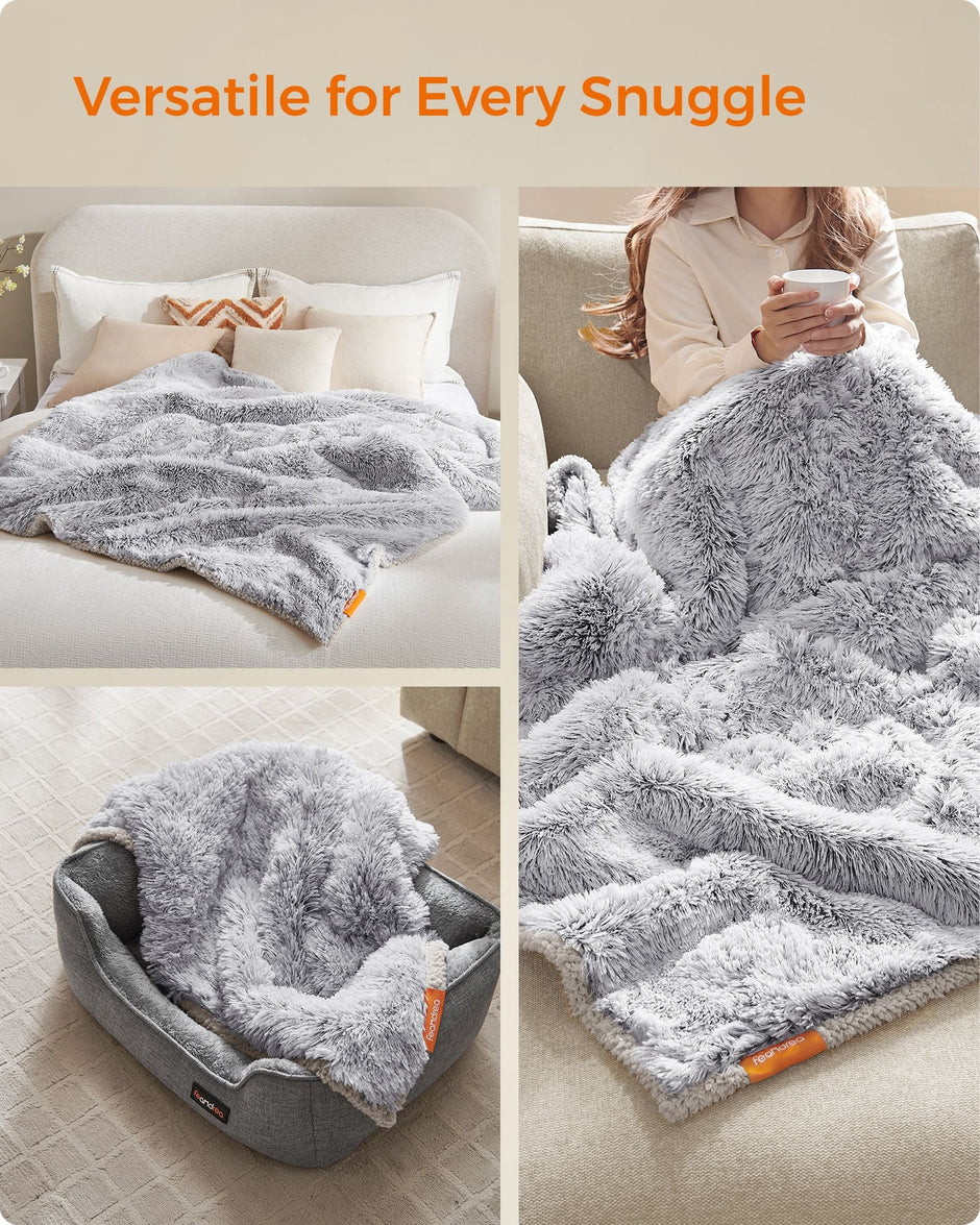 Waterproof Dog Blanket – Sherpa Fleece – Grey Ombré – Double Sided Reversible
