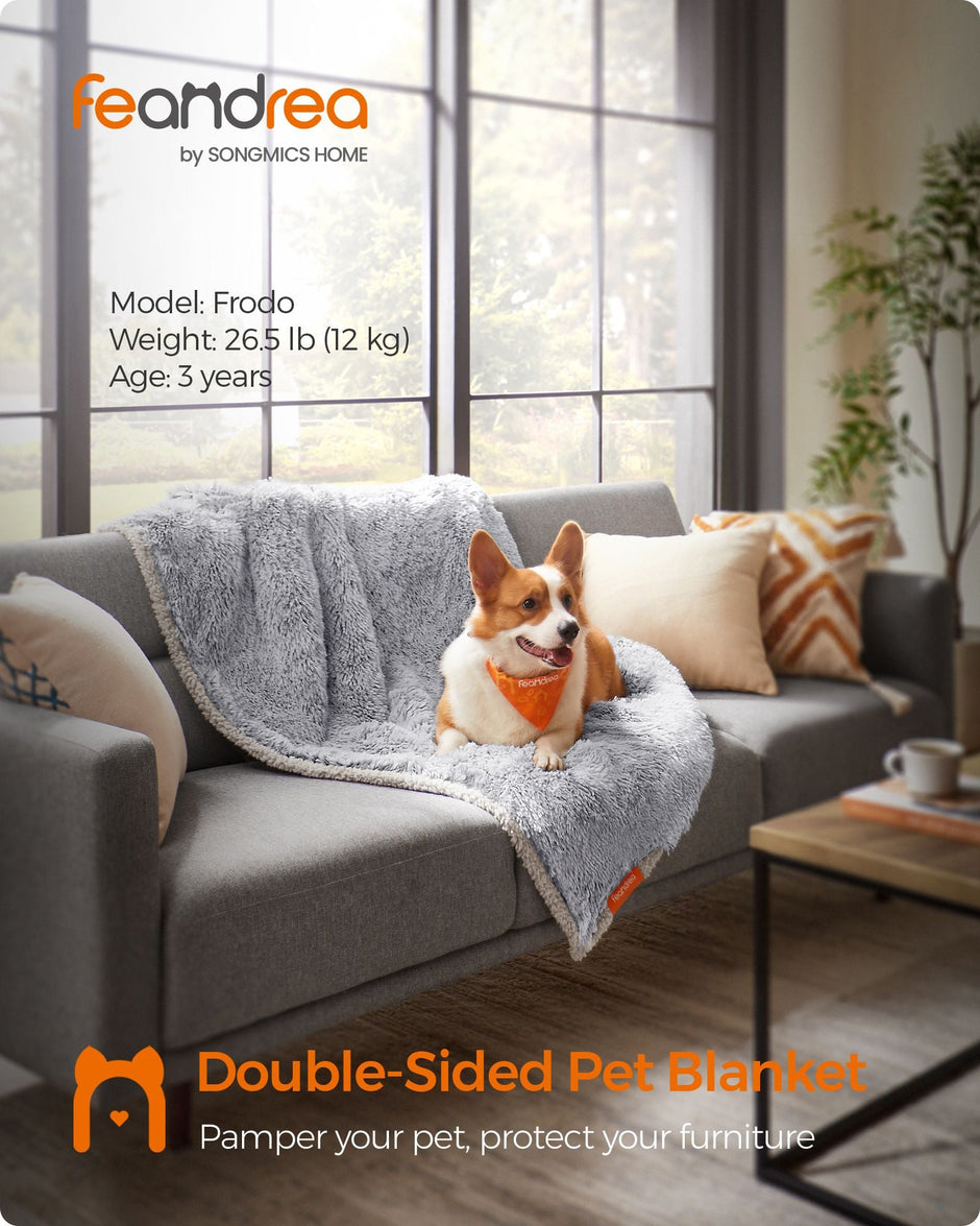 Waterproof Dog Blanket – Sherpa Fleece – Grey Ombré – Reversible Double Sided Sofa Cover