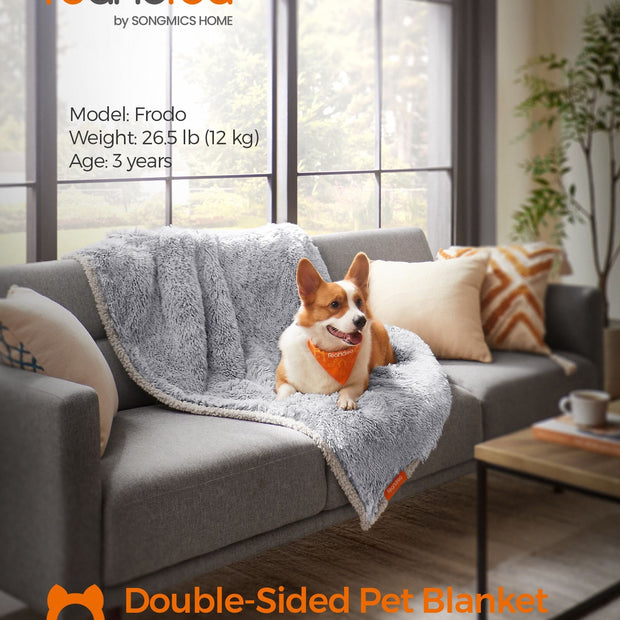 Waterproof Dog Blanket – Sherpa Fleece – Grey Ombré – Reversible Double Sided Sofa Cover