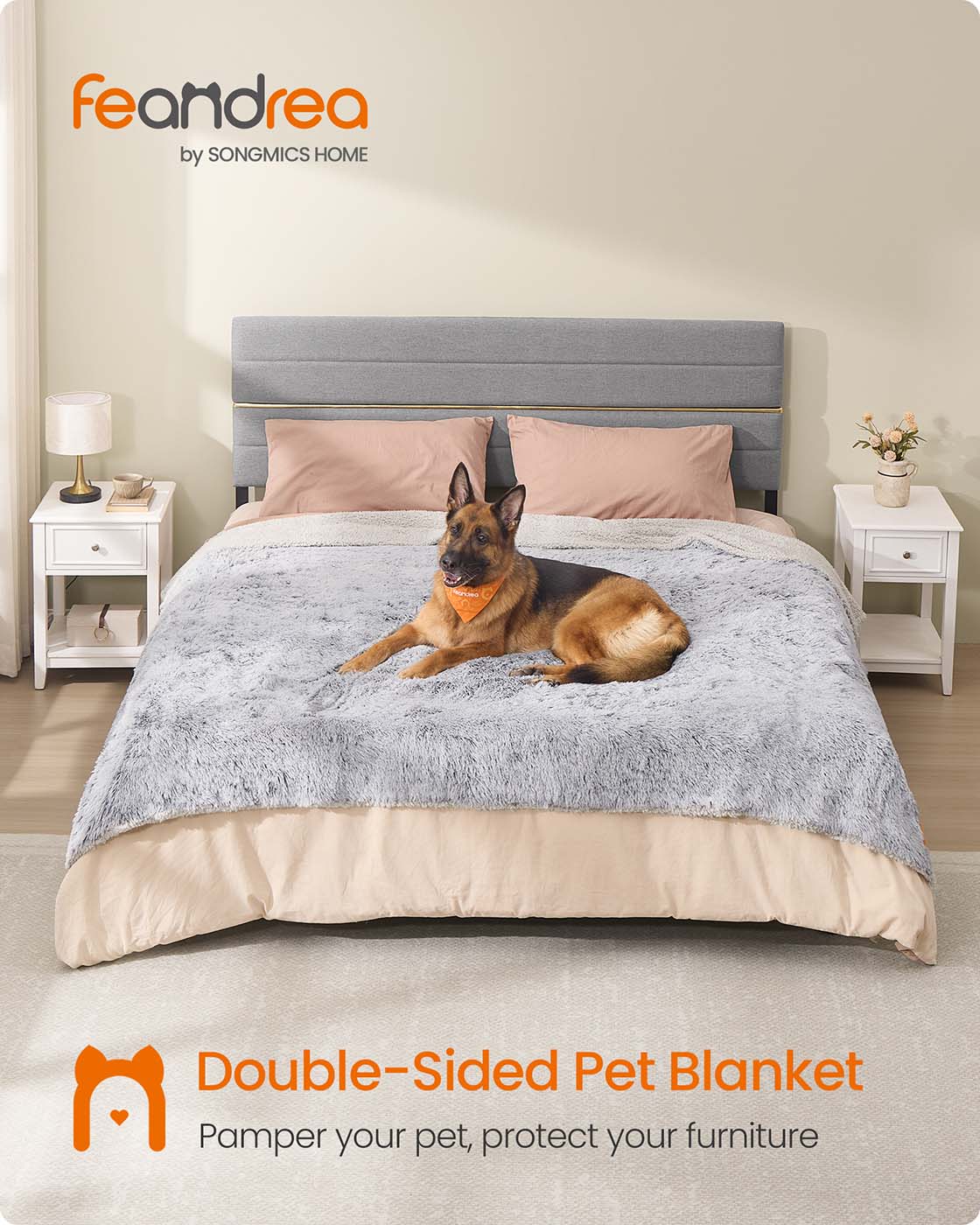 Waterproof Dog Blanket – Sherpa Fleece – Grey Ombré – Reversible Double-Sided Design, XXXL