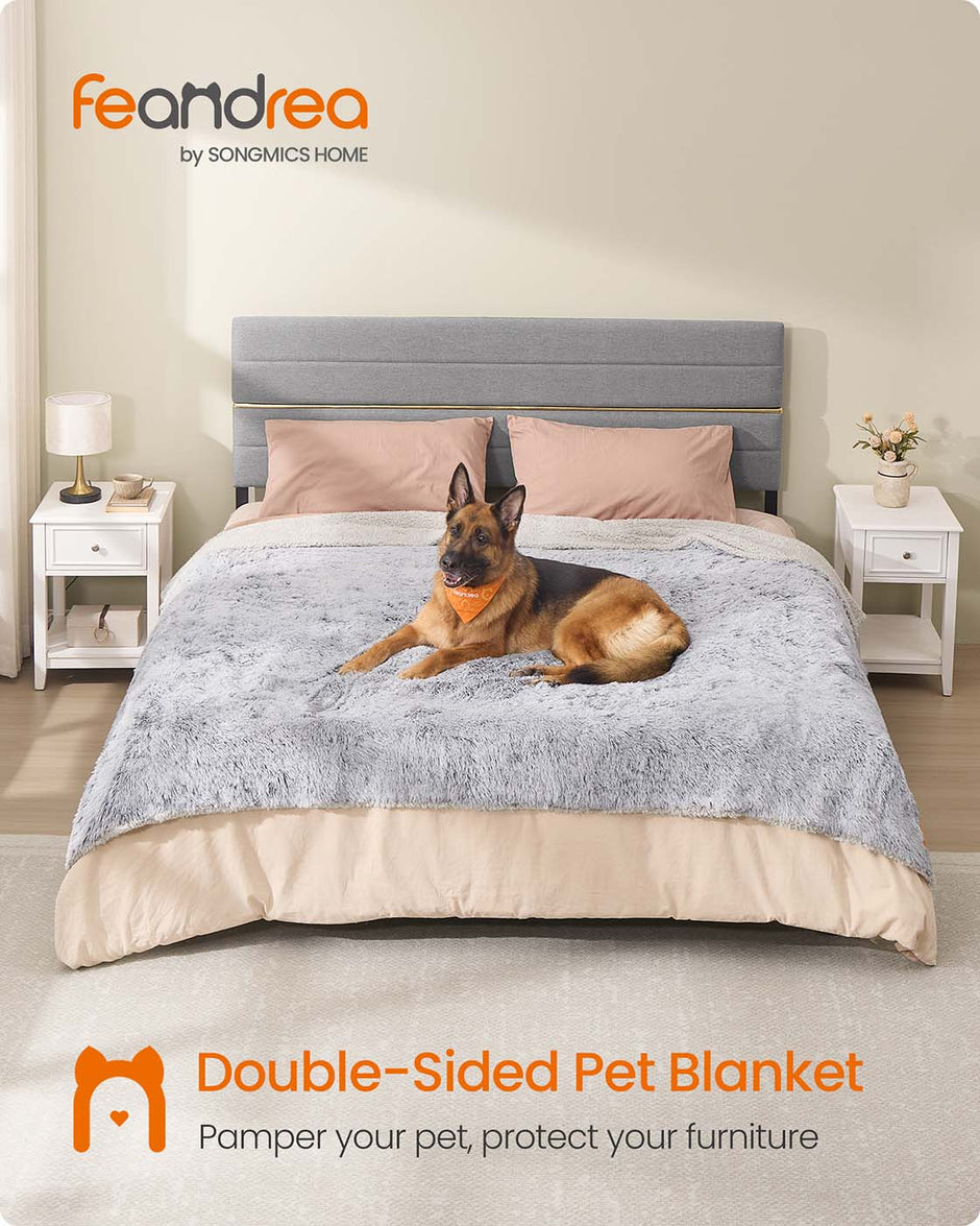 Waterproof Dog Blanket – Sherpa Fleece – Grey Ombré – Reversible Double-Sided Design, XXXL