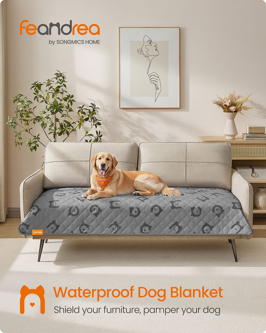 Waterproof Dog Blanket – Quilted Fabric – Dove Grey – Non-Slip Design for Large Dogs 178 x 76 cm