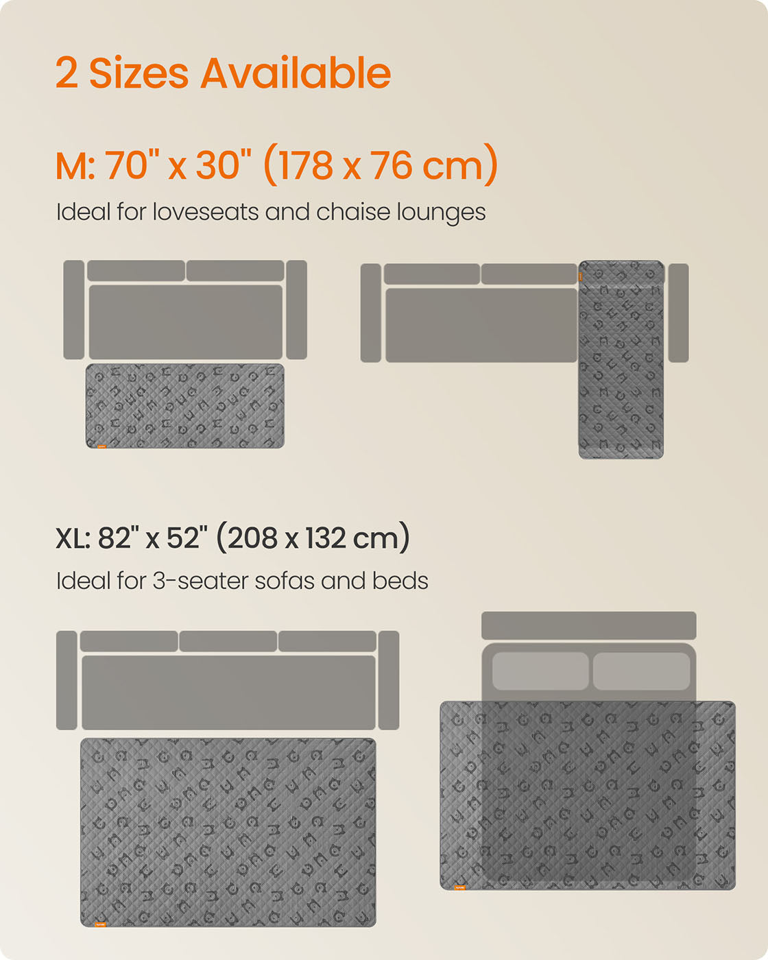 Waterproof Dog Blanket – Quilted Fabric – Dove Grey – Non-Slip Design for Large Dogs 178 x 76 cm