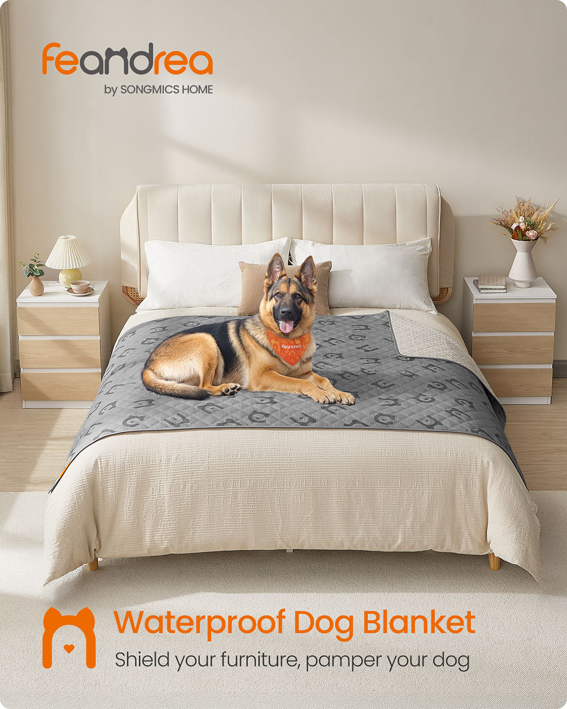 Waterproof Dog Blanket – Fabric – Dove Grey – Large Size with Non-Slip Bottom and Quilted Design