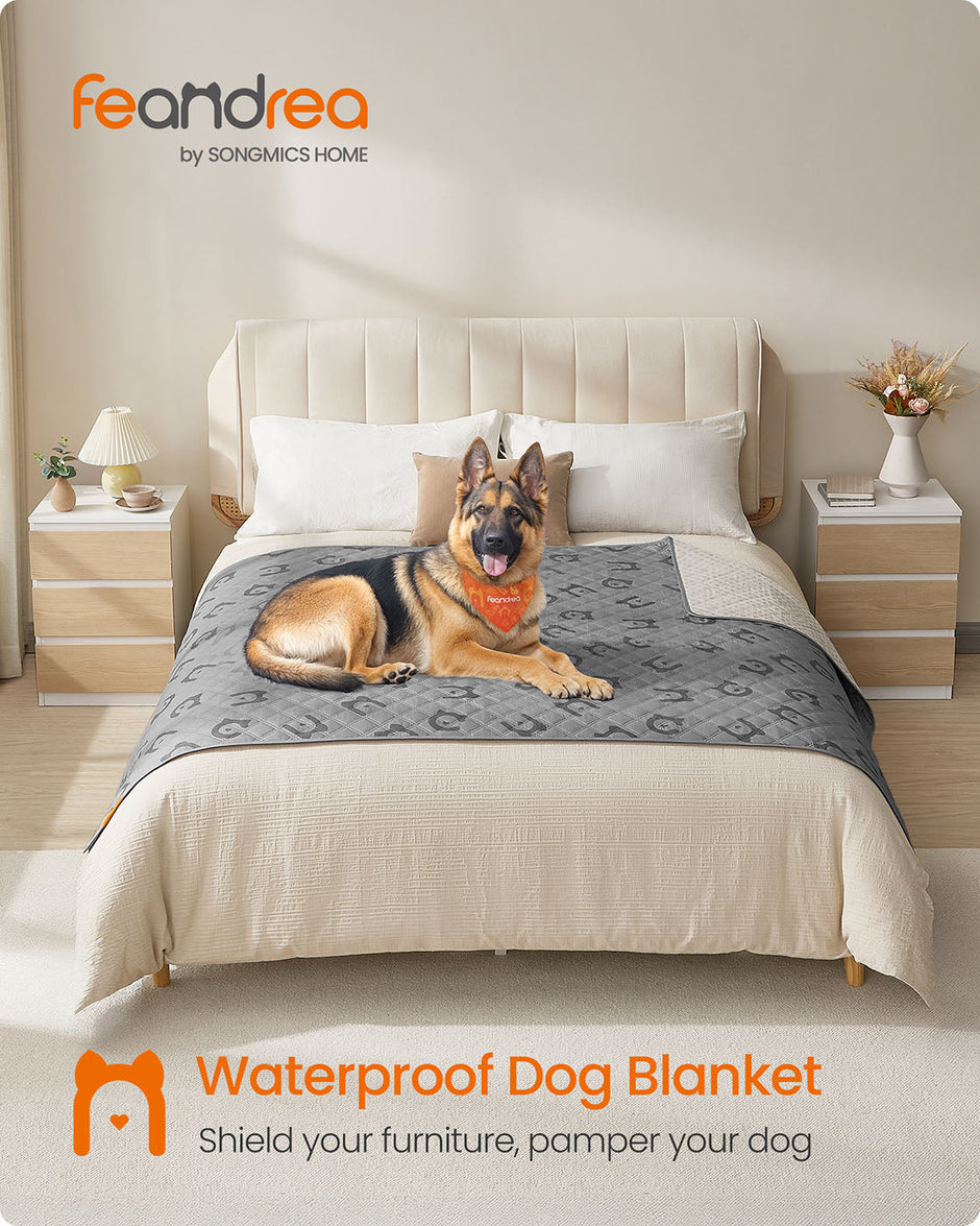 Waterproof Dog Blanket – Fabric – Dove Grey – Large Size with Non-Slip Bottom and Quilted Design