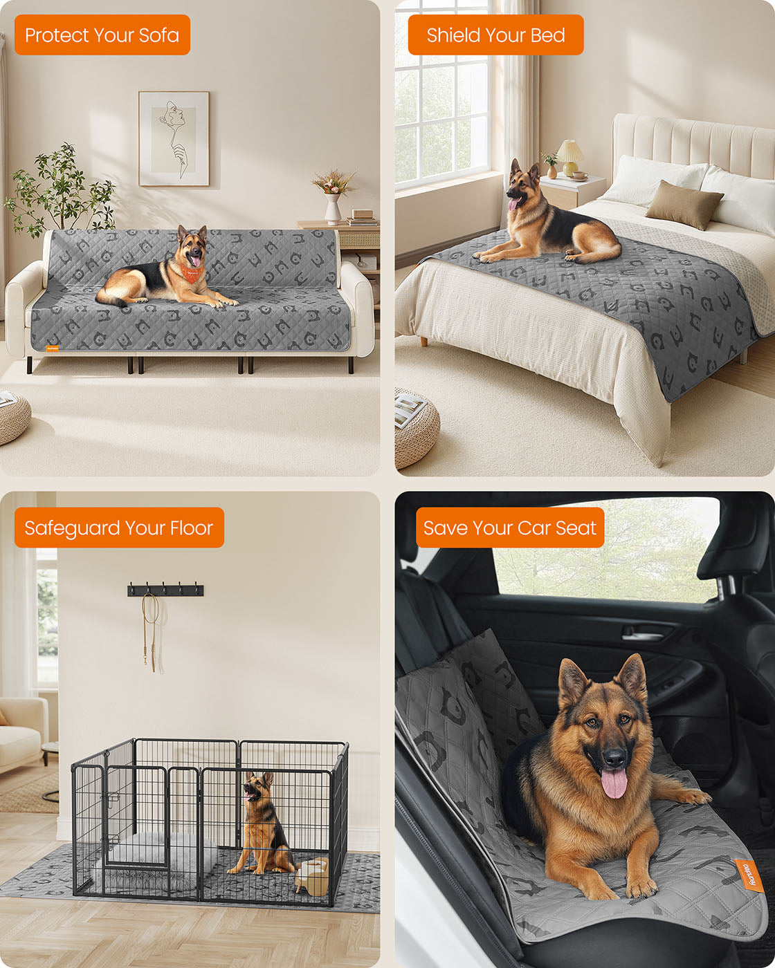 Waterproof Dog Blanket – Fabric – Dove Grey – Large Size with Non-Slip Bottom and Quilted Design