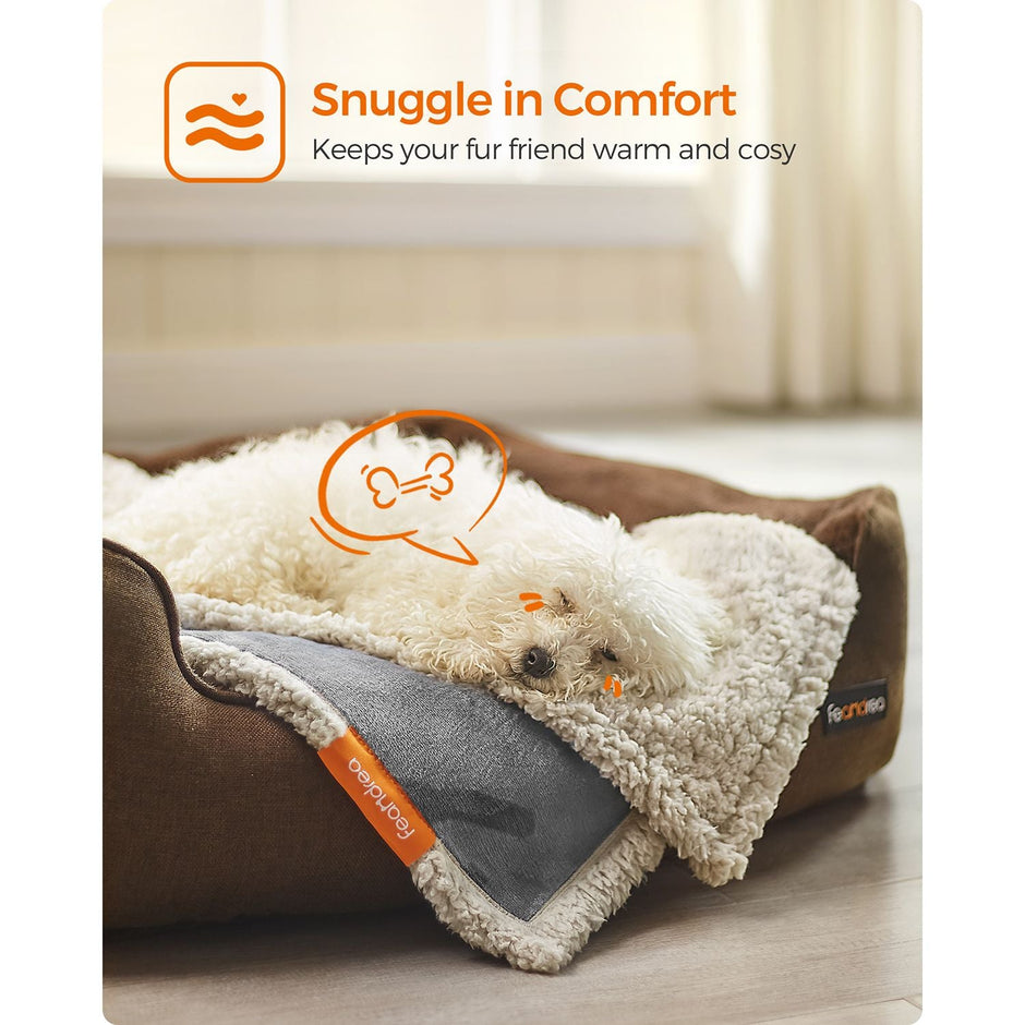 Dog Blanket – Sherpa Fleece – Grey – Waterproof and Reversible, Machine Washable, 73 x 63 cm