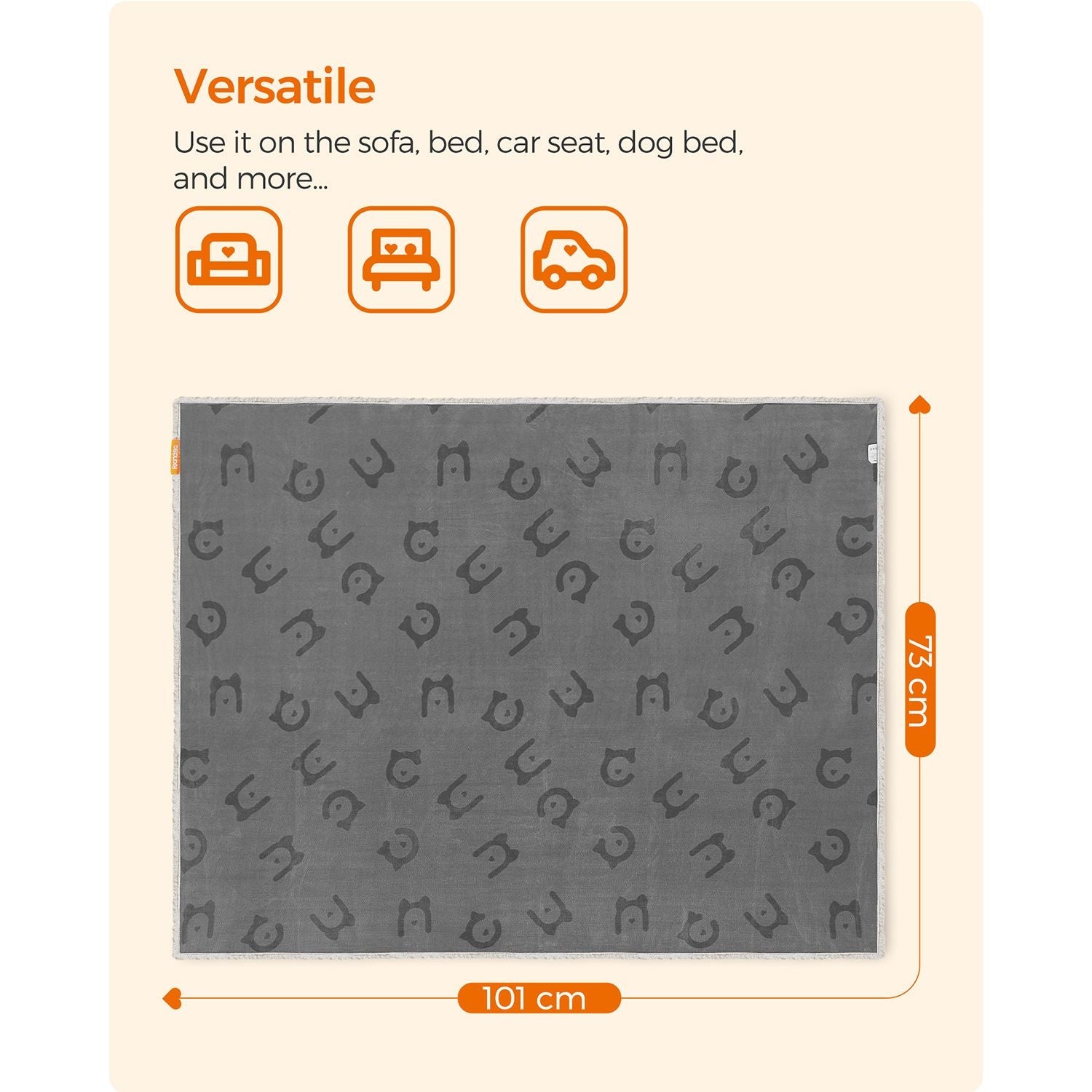 Dog Blanket – Sherpa Fleece – Grey – Waterproof and Reversible, Machine Washable, 101 x 73 cm