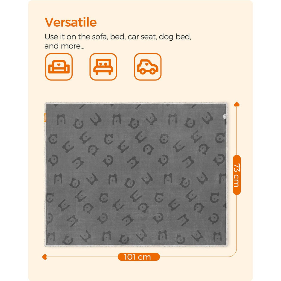 Dog Blanket – Sherpa Fleece – Grey – Waterproof and Reversible, Machine Washable, 101 x 73 cm