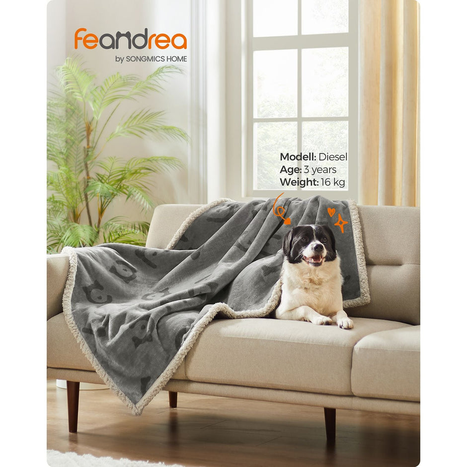 Waterproof Dog Blanket – Sherpa Fleece – Grey – Machine Washable, Reversible Design