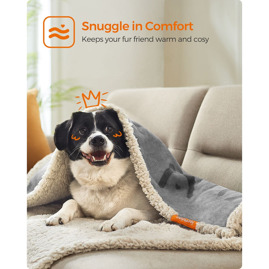 Waterproof Dog Blanket – Sherpa Fleece – Grey – Machine Washable, Reversible Design