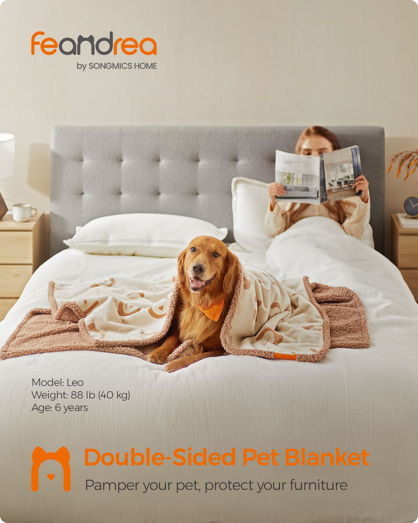 XXL Dog Blanket – Sherpa Fleece – Grey – Waterproof and Reversible
