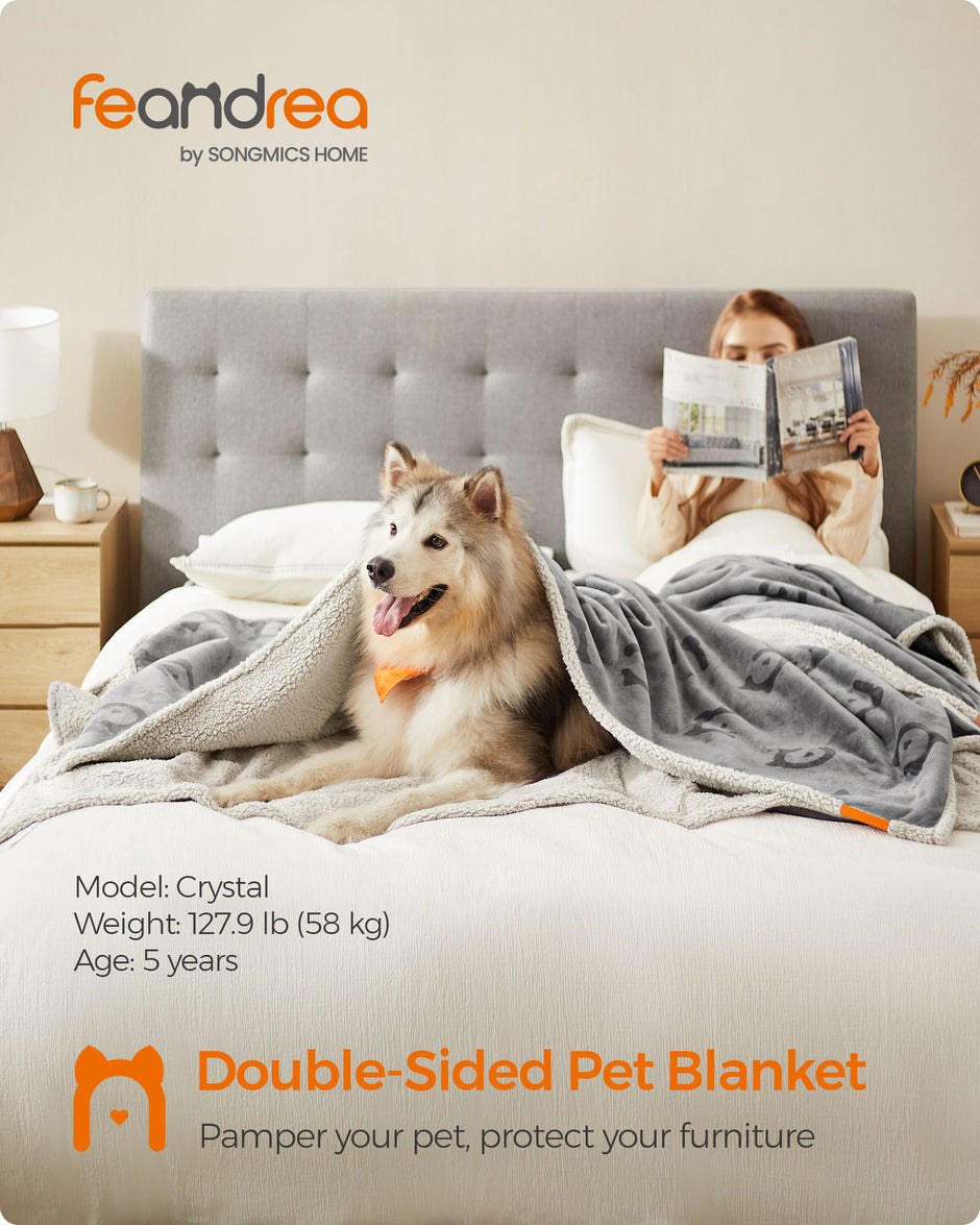 XXXL Waterproof Sherpa Fleece Dog Blanket – Sherpa Fleece – Grey – Reversible and Machine Washable